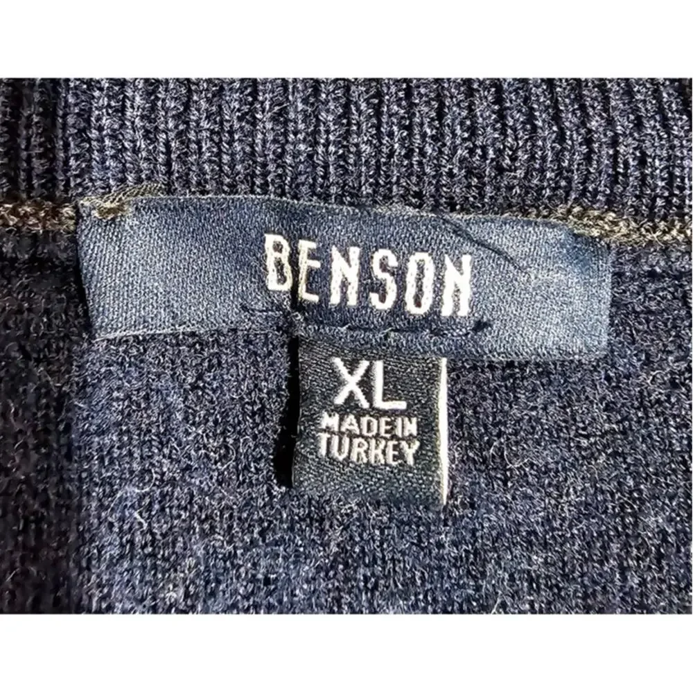 Benson 100% Wool Cardigan Sweater Navy Rib Knit Full Zip Preppy Sz XL - Picture 8 of 9